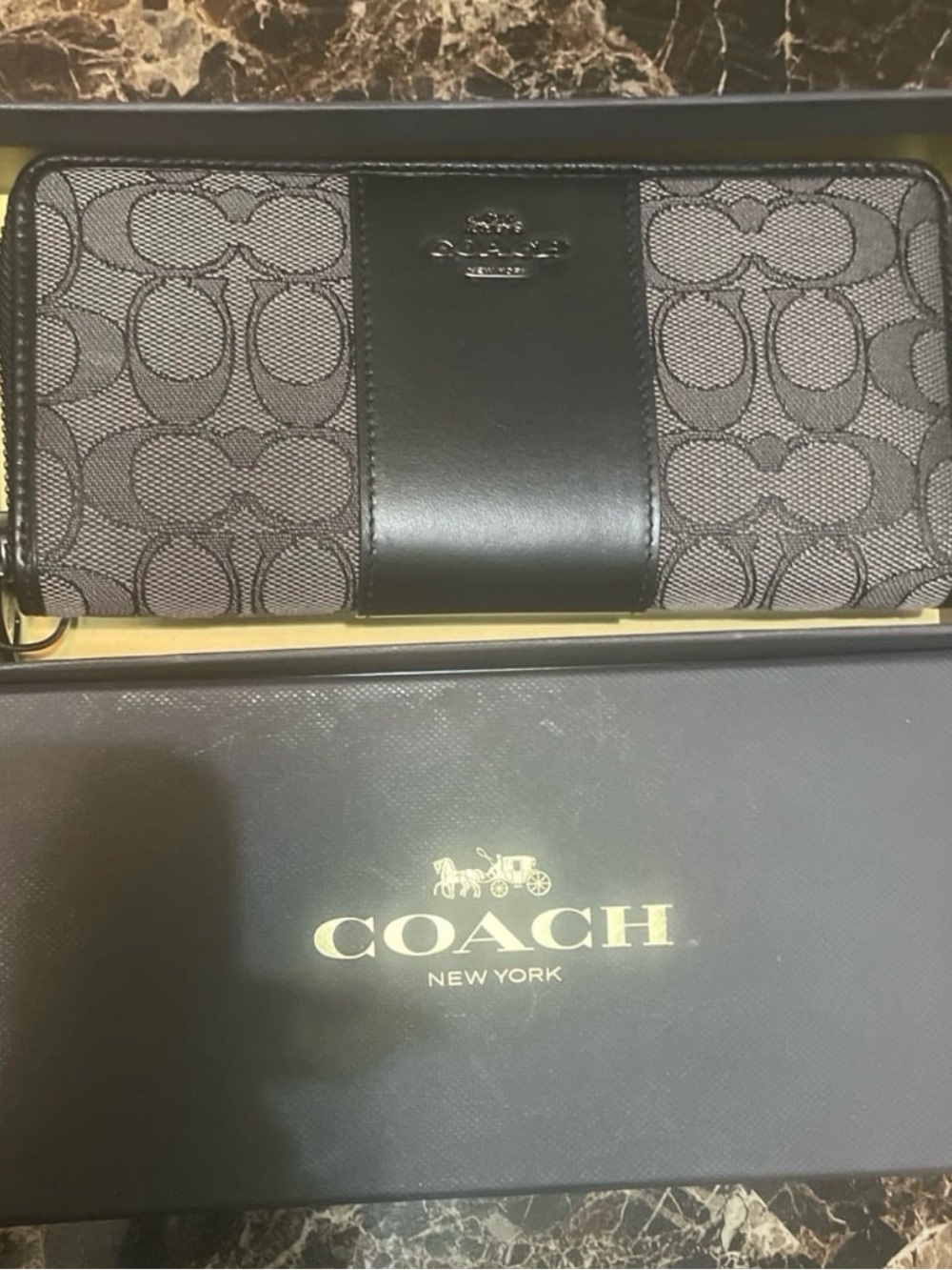 Coach Signature Zip Wallet in Black and Gray